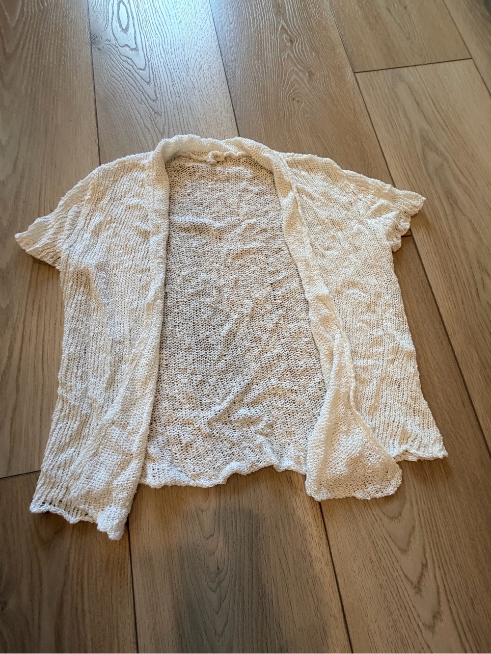 Eileen Fisher Cream Open-Front Short Sleeve Knit Cardigan